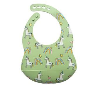 Silicone Bibs Unicorn and Rainbows. Green NWOT